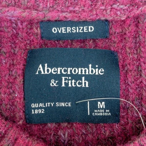 Abercrombie Fitch Oversized Crewneck Sweater Womens Medium Berry Burgundy Ribbed - Picture 4 of 10